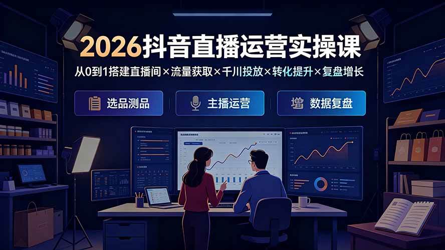 （19343期）2026抖音直播运营实操课：从0到1搭建直播间×流量获取×千川投放×转化提升×复盘增长，系统掌握完整闭环-985网创