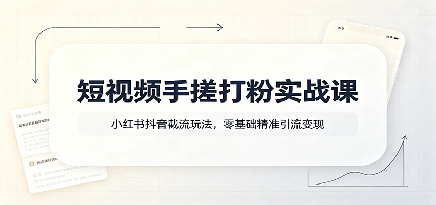短视频手搓打粉实战课：小红书抖音截流玩法，零基础精准引流变现-985网创