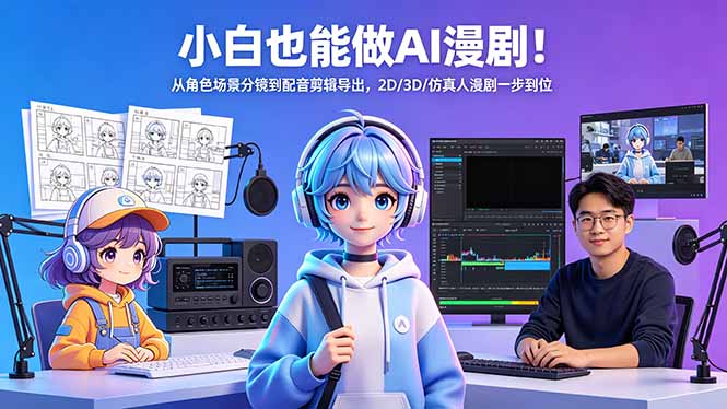 小白也能做AI漫剧！从角色场景分镜到配音剪辑导出，2D/3D/仿真人漫剧一步到位-985网创