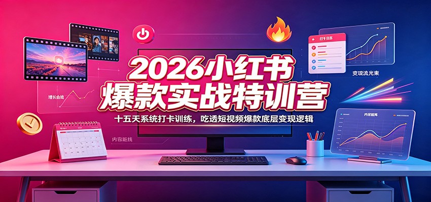 2026小红书爆款实战特训营：十五天系统打卡训练，吃透短视频爆款底层变现逻辑-985网创