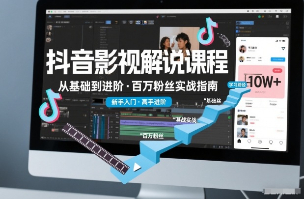 抖音百万粉丝影视解说课程，基础到进阶课，适合新手和进阶学习-985网创