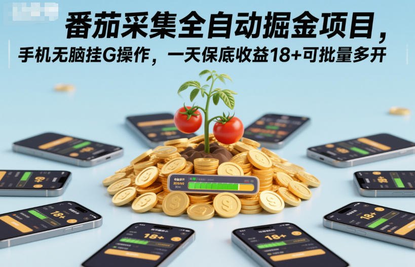 番茄采集全自动掘金项目，手机无脑挂G操作，一天保底收益18+可批量多开【揭秘】-985网创