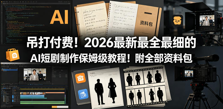 吊打付费！2026最新最全最细的AI短剧制作保姆级教程！附全部资料包-985网创