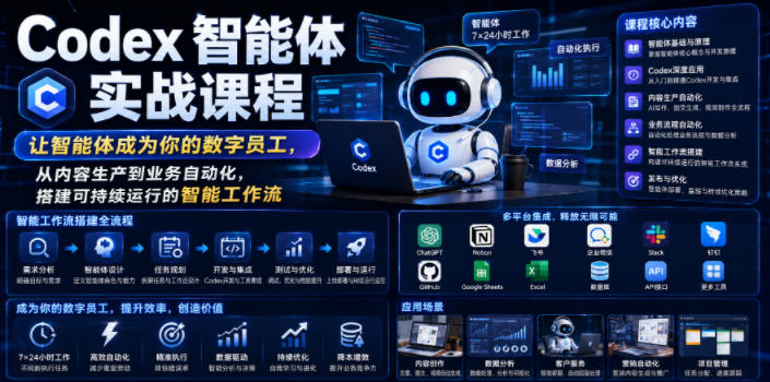 Codex智能体实战课程，让智能体成为你的数字员工，从内容生产到业务自动化，搭建可持续运行的智能工作流-985网创