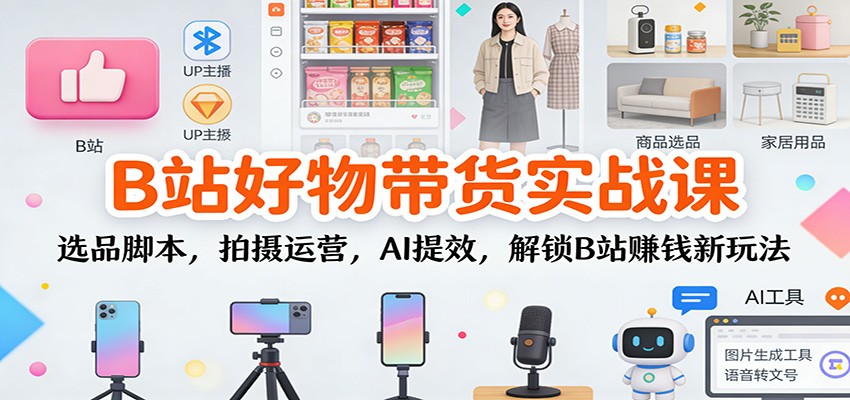 B站好物带货实战课：选品脚本，拍摄运营，AI提效，解锁B站赚钱新玩法-985网创