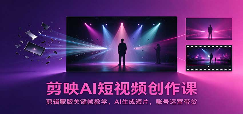 剪映AI短视频创作课：剪辑蒙版关键帧教学，AI生成短片，账号运营带货-985网创