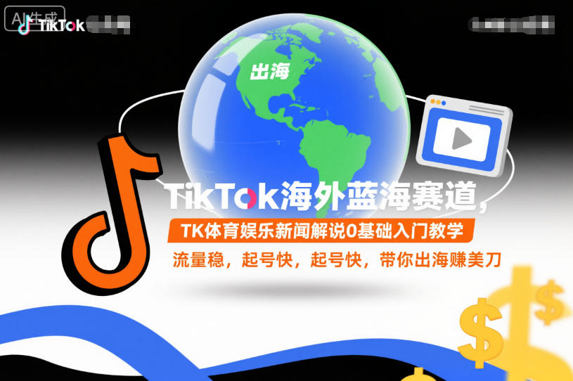 TikTok海外蓝海赛道，TK体育娱乐新闻解说0基础入门教学，流量稳，起号快，带你出海賺美刀-985网创