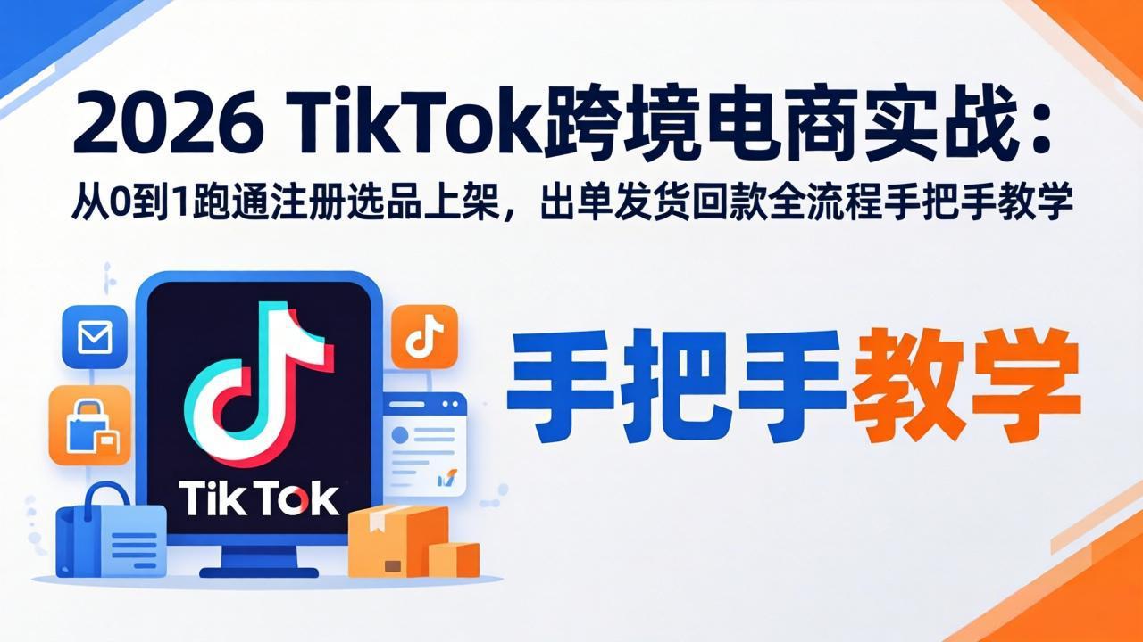 2026TikTok跨境电商实战-更新：从0到1跑通注册选品上架，出单发货回款全流程手把手教学-985网创