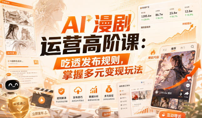 AI漫剧运营高阶课：吃透发布规则，掌握多元变现玩法-985网创