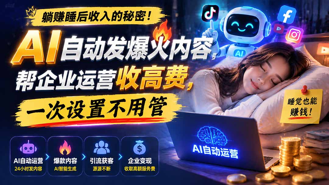 躺赚睡后收入的秘密！AI 自动发爆火内容，帮企业运营收高费，一次设置不用管【原创双语字幕】-985网创