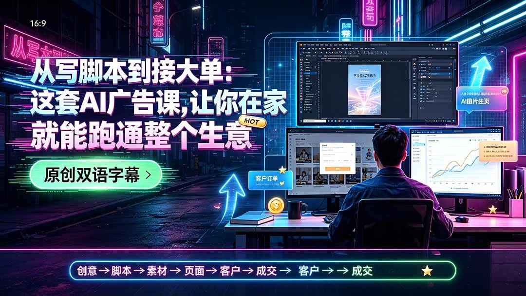 （19318期）从写脚本到接大单：这套AI广告课，让你在家就能跑通整个生意【原创双语字幕】-985网创