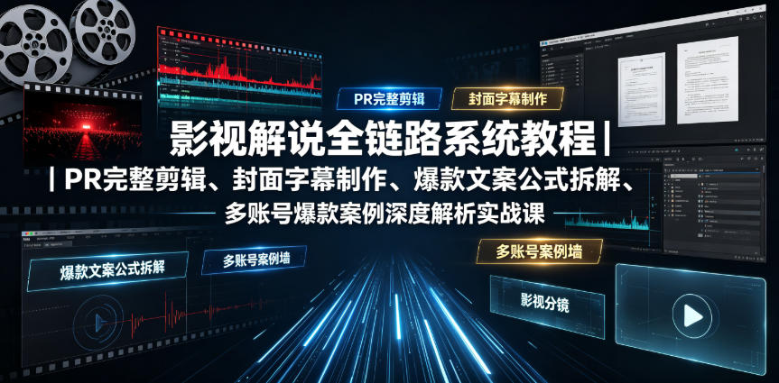 影视解说全链路系统教程｜PR完整剪辑、封面字幕制作、爆款文案公式拆解、多账号爆款案例深度解析实战课-985网创