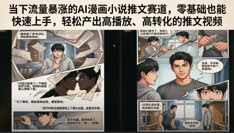 当下流量暴涨的AI漫画小说推文赛道，零基础也能快速上手，轻松产出高播放、高转化的推文视频-985网创