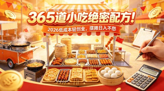 365道小吃绝密配方！2026低成本轻创业，摆摊日入不愁-985网创