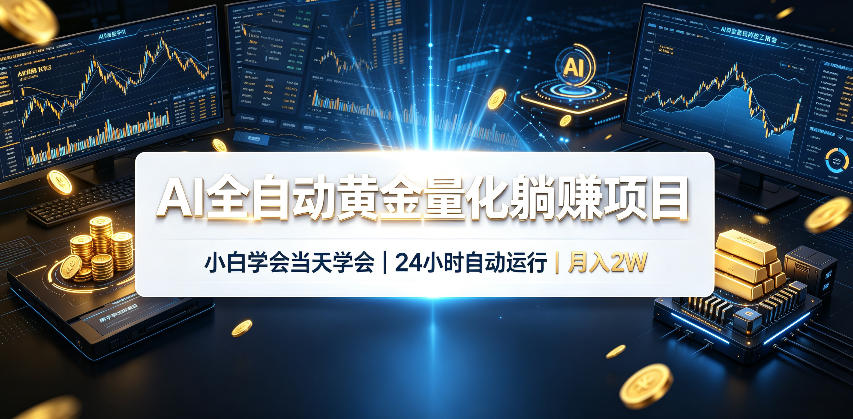 AI全自动黄金量化躺賺项目，24小时自动运行，月入2W！-985网创