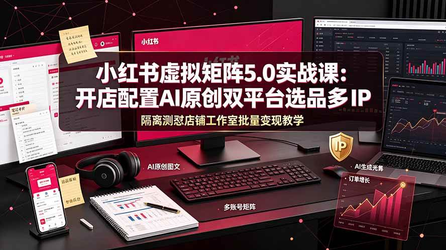 （19521期）小红书虚拟矩阵5.0实战课：开店配置｜AI原创｜双平台选品｜多IP隔离｜测怼店铺工作室批量变现实操教学-985网创