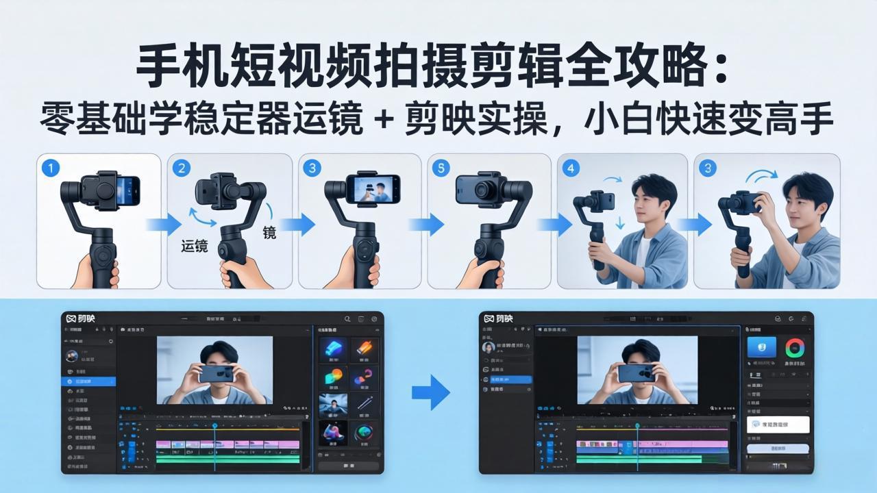 手机短视频拍摄剪辑全攻略：零基础学稳定器运镜 + 剪映实操，小白快速变高手-985网创