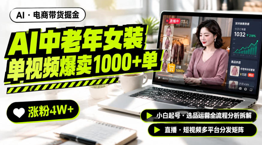 AI中老年服装带货赛道新玩法，一个视频卖出1000多单涨粉4W+，小白起号选品运营全流程分析拆解-985网创