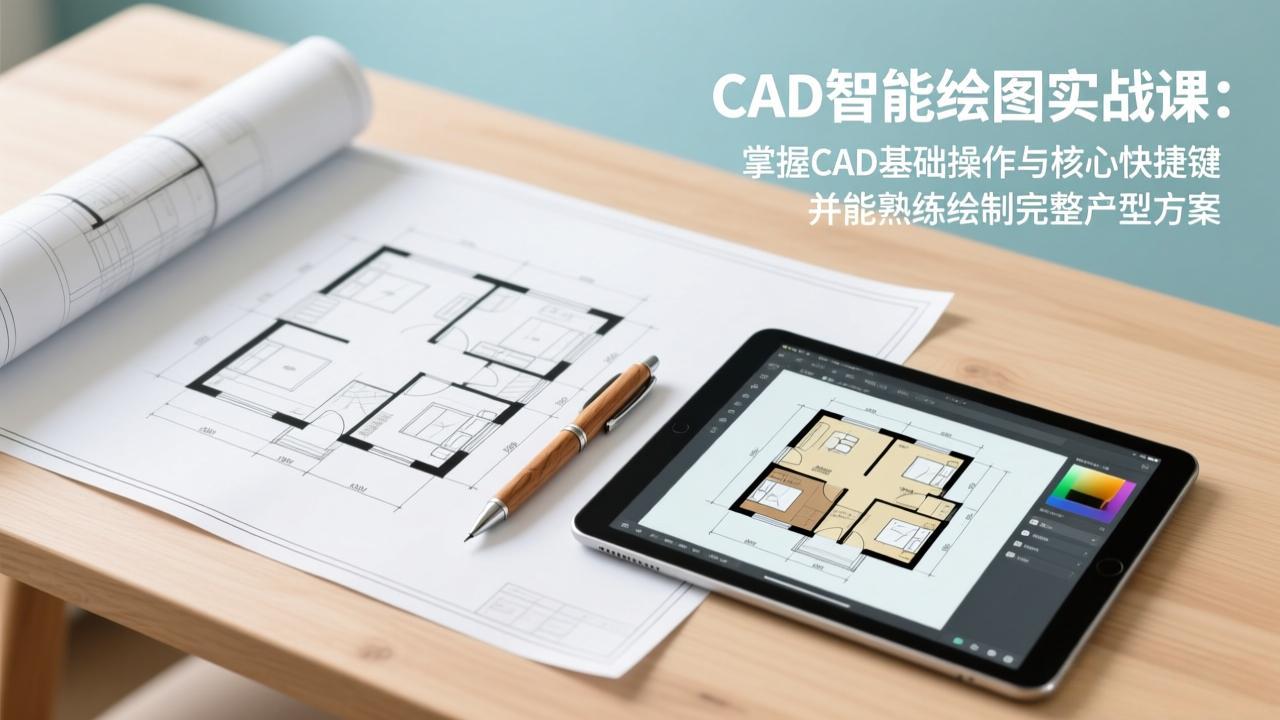 CAD智能绘图实战课：掌握CAD基础操作与核心快捷键，并能熟练绘制完整户型方案-985网创