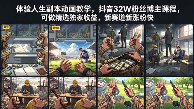 （18826期）体验人生副本动画教学， 抖音32W粉丝博主课程，可做精选独家收益，新赛道新涨粉快-985网创