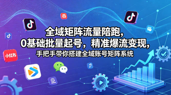 全域矩阵流量陪跑，0基础批量起号，精准爆流变现，手把手带你搭建全域账号矩阵系统-985网创