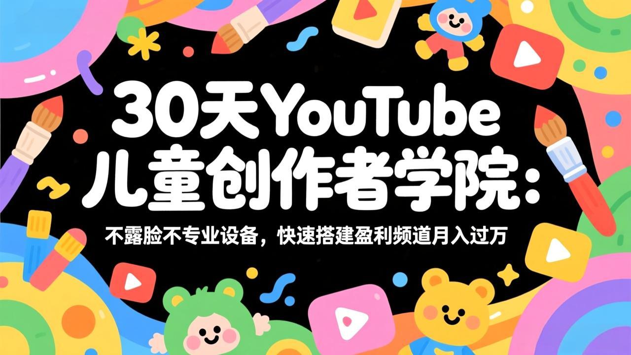 30天YouTube儿童创作者学院：不露脸不专业设备，快速搭建盈利频道月入过万-985网创