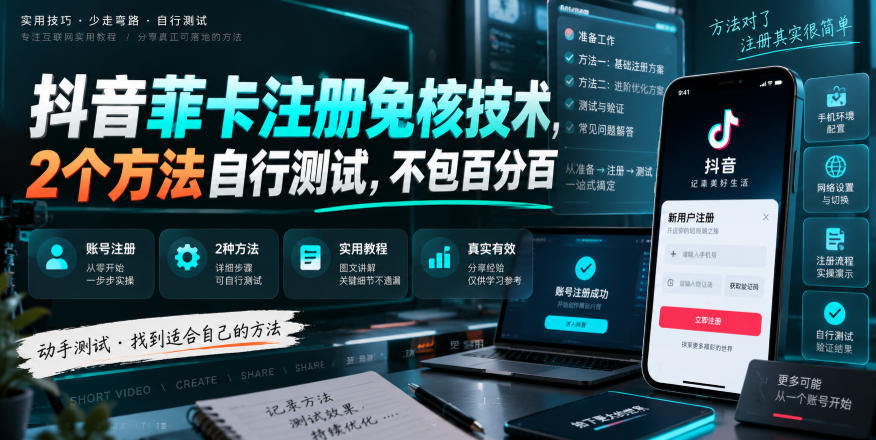 抖音菲卡注册免核技术，2个方法自行测试，不包百分百-985网创