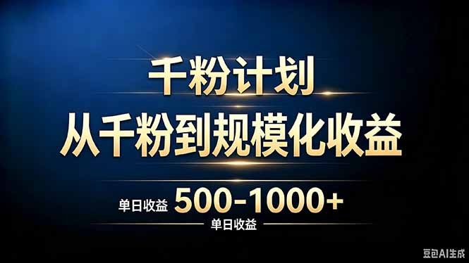 抖音千粉账号计划，从千粉到规模化收益 500-1000+单日收益-985网创