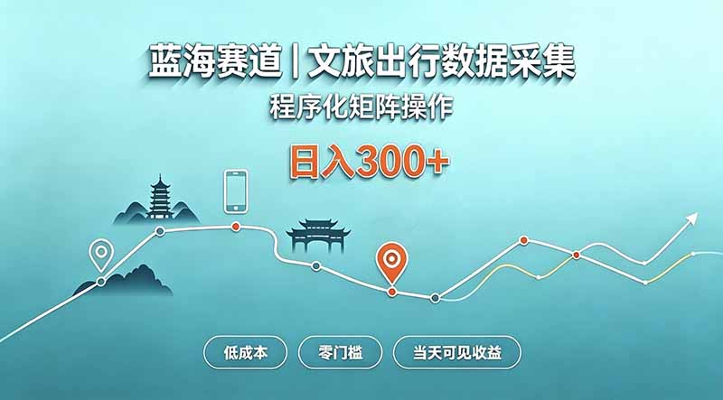 蓝海赛道  文旅出行数据采集  程序化矩阵操作    低成本  零门槛   当天可见收益   日入300+-985网创
