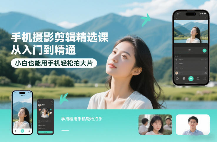 手机摄影剪辑精选课，从入门到精通，小白也能用手机轻松拍大片-985网创