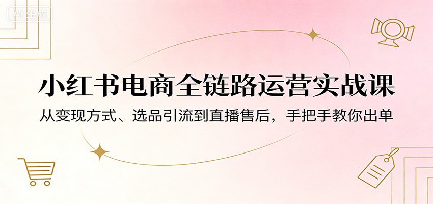 小红书电商全链路运营实战课：从变现方式、选品引流到直播售后，手把手教你出单-985网创