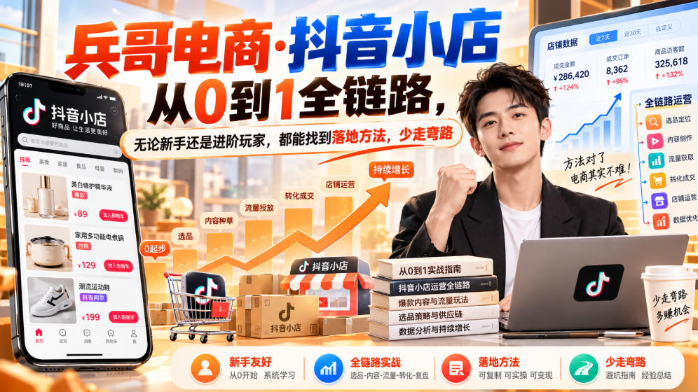 【无水印】兵哥电商·抖音小店从0到1全链路，无论新手还是进阶玩家，都能找到落地方法，少走弯路(更新9月)-985网创