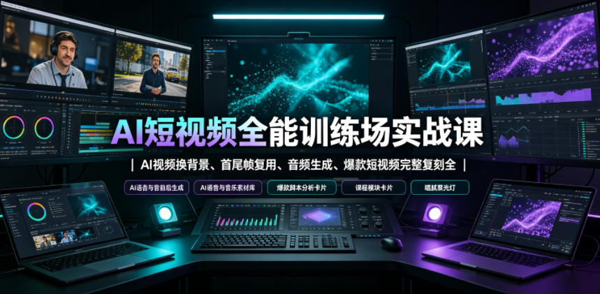 AI短视频全能训练场实战课｜AI视频换背景、首尾帧复用、音频生成、爆款短视频完整复刻全套实操教学-985网创