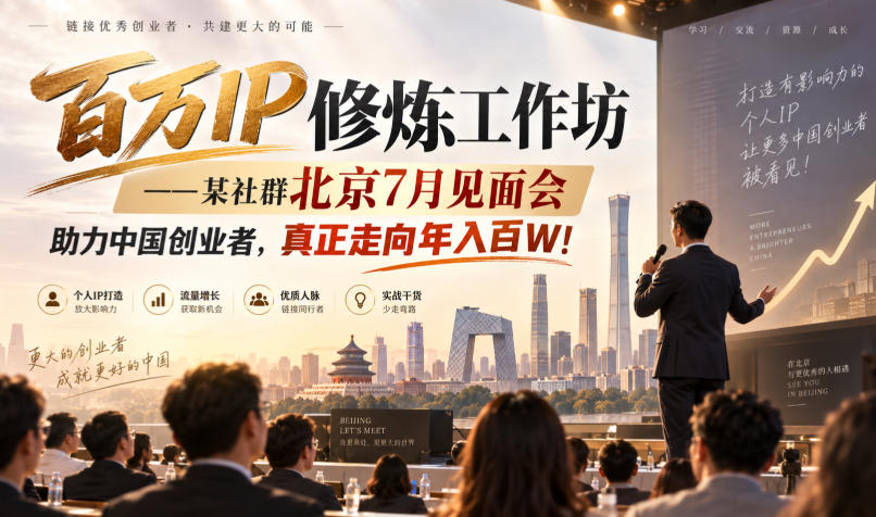 百万IP修炼工作坊——某社群北京7月见面会，助力中国创业者，真正走向年入百W!-985网创