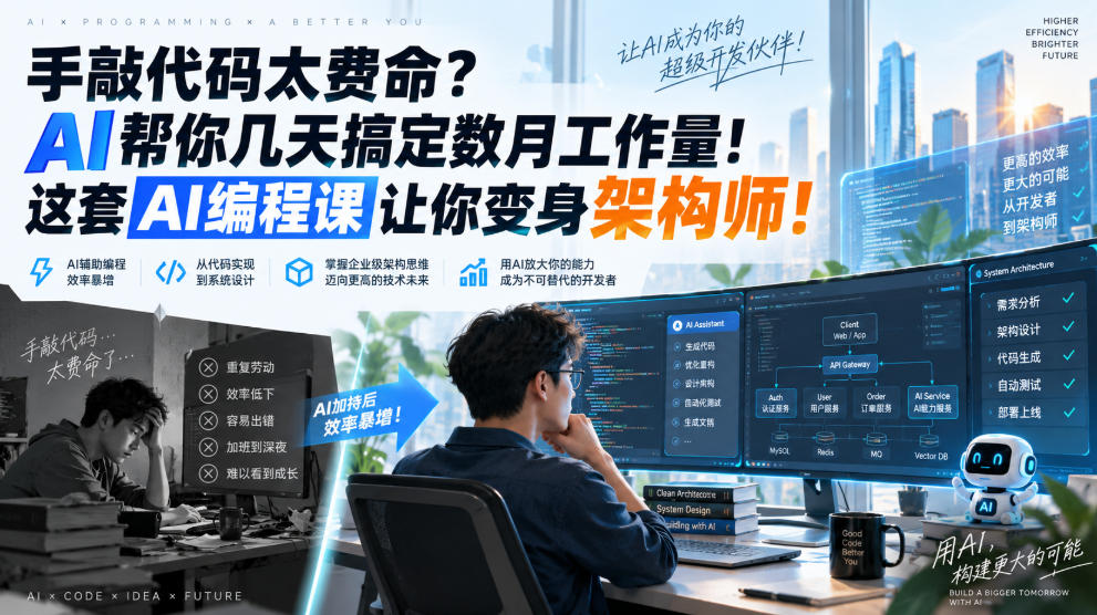 手敲代码太费命？AI帮你几天搞定数月工作量！这套AI编程课让你变身架构师！【原创双语字幕】-985网创