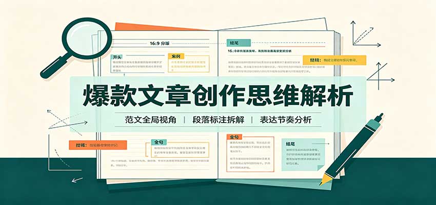 爆款文章创作思维解析：全局视角拆解范文，梳理行文逻辑，搭配真实拆文实操案例-985网创