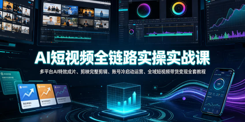 AI短视频全链路实操实战课｜多平台AI特效成片、剪映完整剪辑、账号冷启动运营、全域短视频带货变现全套教程-985网创