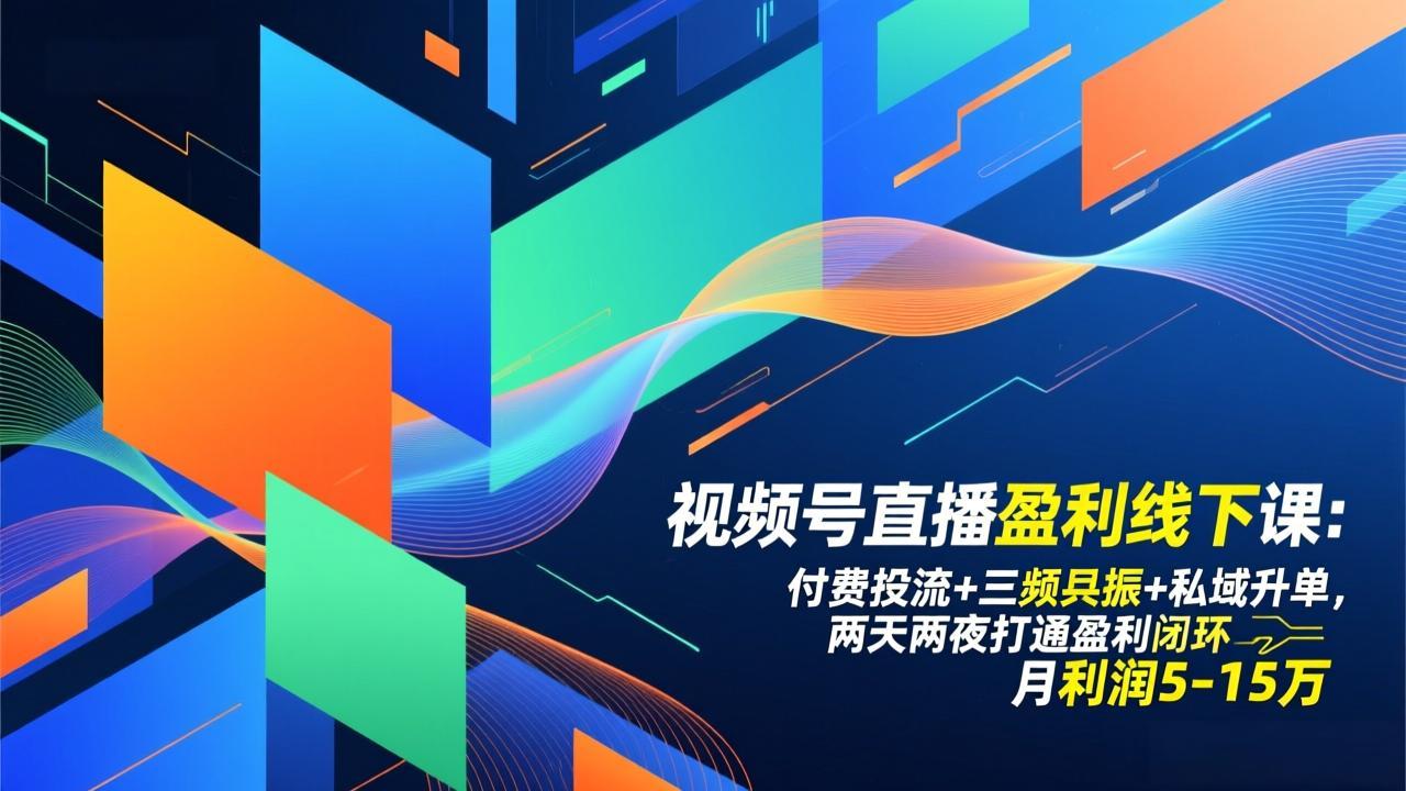 视频号直播盈利线下课：付费投流+三频共振+私域升单，两天两夜打通盈利闭环，月利润5-15万-985网创