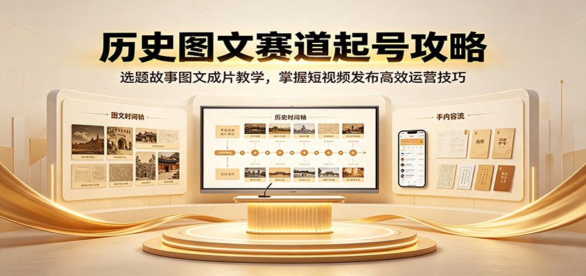 历史图文赛道起号攻略：选题故事图文成片教学，掌握短视频发布高效运营技巧-985网创