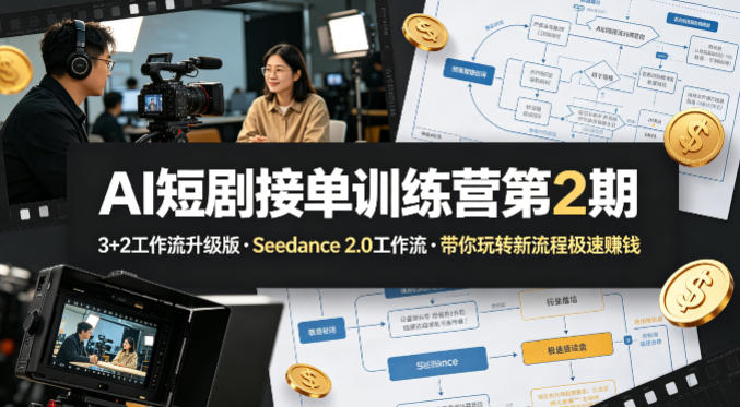 AI短剧接单训练营第2期，3+2工作流升级版，Seedance 2.0工作流，带你玩转新流程极速賺钱-985网创