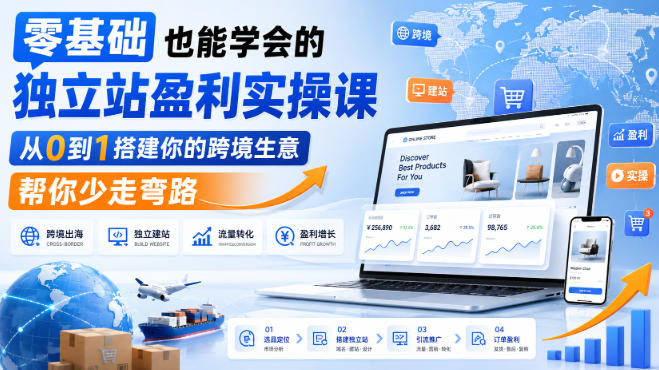 零基础也能学会的独立站盈利实操课，从0到1搭建你的跨境生意，帮你少走弯路-985网创