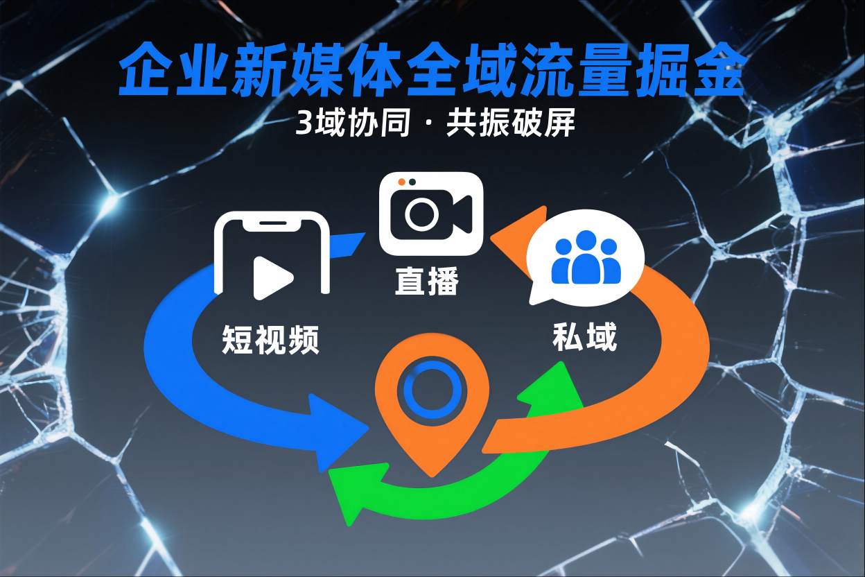 短视频全域商业模式，企业新媒体全域流量掘金，3域协同，共振破屏，短视频-直播-私域-地域-985网创