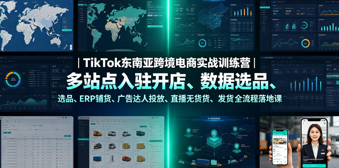 TikTok东南亚跨境电商实战训练营｜多站点入驻开店、数据选品、ERP铺货、广告达人投放、直播无货源发货全流程落地课-985网创