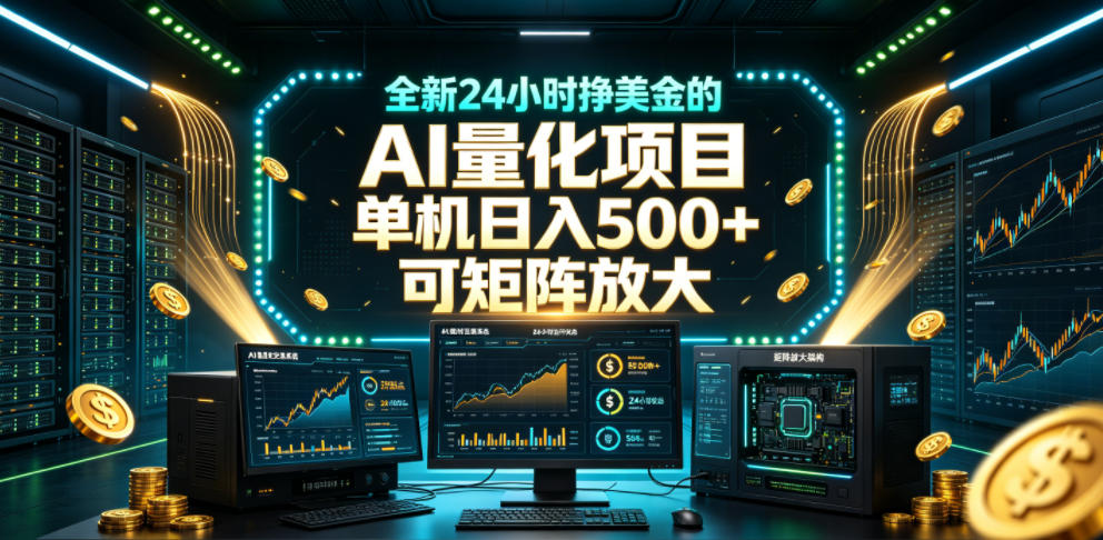 全新24小时挣美金的AI量化项目，单机日入500+，每天见收益，可矩阵放大【揭秘】-985网创