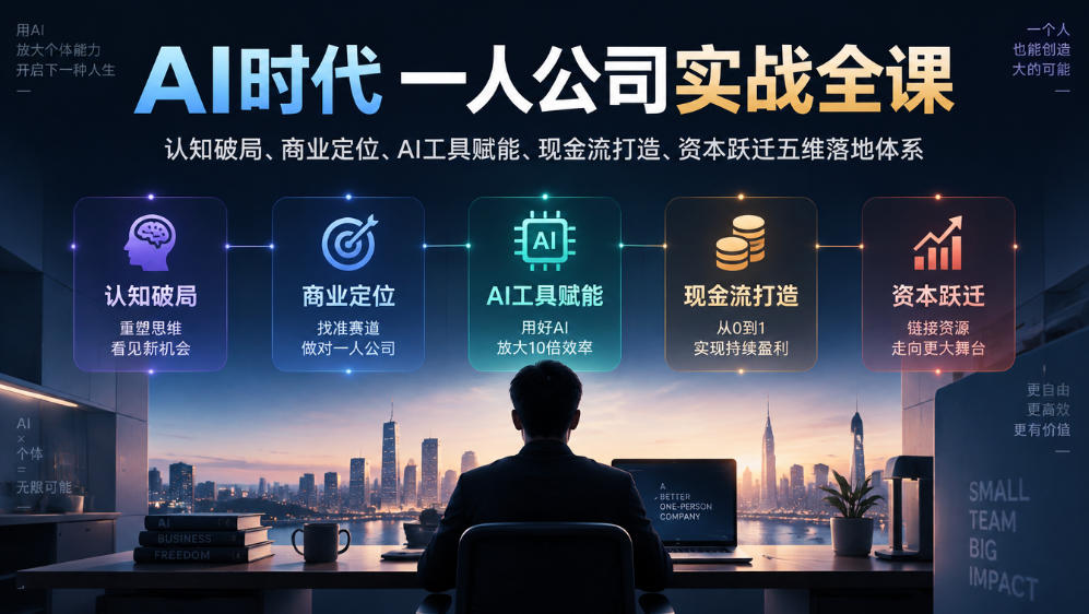 AI时代一人公司实战全课｜认知破局、商业定位、AI工具赋能、现金流打造、资本跃迁五维落地体系-985网创