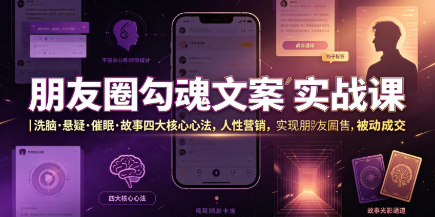 朋友圈勾魂文案实战课｜洗脑·悬疑·催眠·故事四大核心心法，吃透人性营销，实现朋友圈不销而售被动成交-985网创