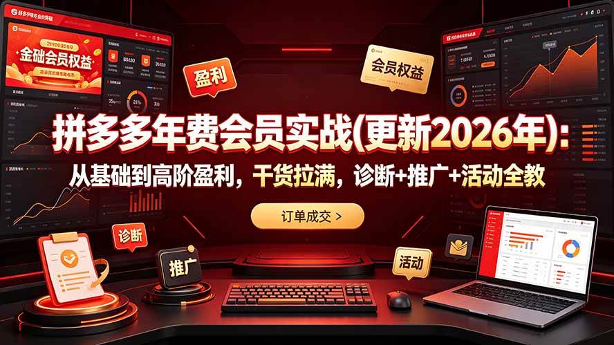 （19290期）拼多多年费会员实战(更新2026年)：从基础到高阶盈利，干货拉满，诊断+推广+活动全教-985网创