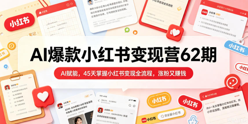 AI爆款小红书变现营62期2026年5月，AI赋能，45天掌握小红书变现全流程，涨粉又賺钱-985网创