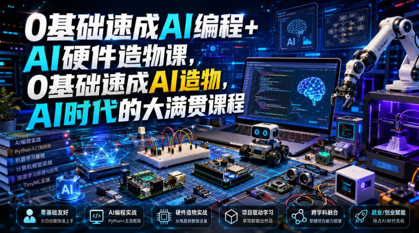 0基础速成AI编程+AI硬件造物课，0基础速成AI造物，AI时代的大满贯课程-985网创