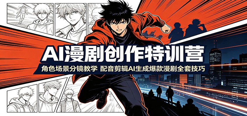 AI漫剧创作特训营：角色场景分镜教学，配音剪辑AI生成爆款漫剧全套技巧-985网创
